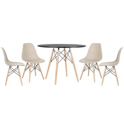 Mesa Redonda Eames 100cm Preto + 4 Cadeiras Nude