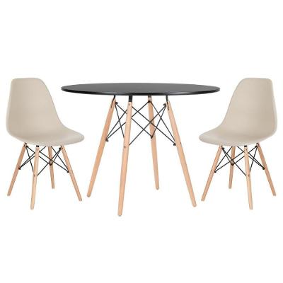 Mesa Redonda Eames 100cm Preto + 2 Cadeiras Nude