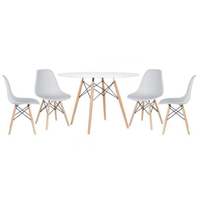 Mesa Redonda Eames 120cm Branco + 4 Cadeiras Cinza Claro
