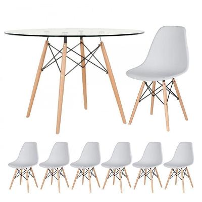 Mesa Redonda Eames 120cm + 6 Cadeiras Cinza Claro