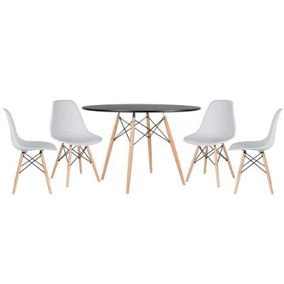 Mesa Redonda Eames 120cm Preto + 4 Cadeiras Cinza Claro