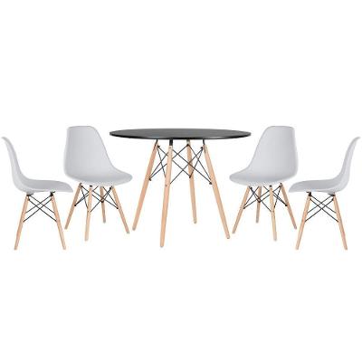 Mesa Redonda Eames 100cm Preto + 4 Cadeiras Cinza Claro