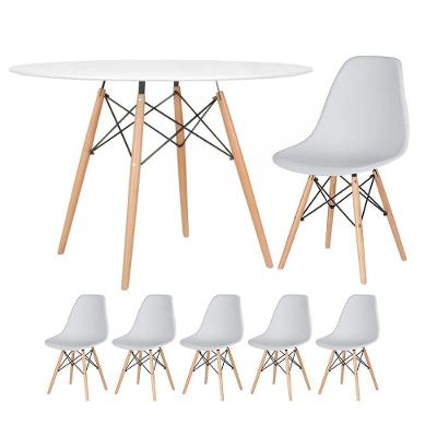 Mesa Redonda Eames 120cm Branco + 5 Cadeiras Cinza Claro