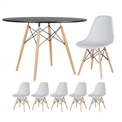 Mesa Redonda Eames 120cm Preto + 5 Cadeiras Cinza Claro
