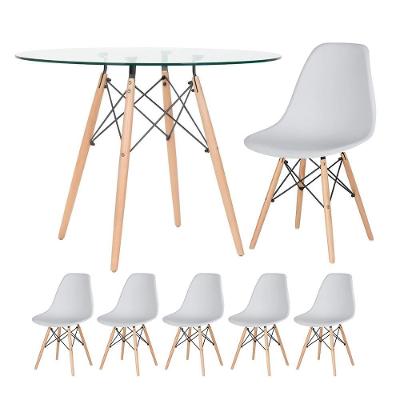 Mesa Redonda Eames 100cm + 5 Cadeiras Cinza Claro