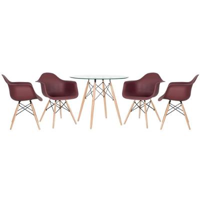 Mesa Redonda Eames Com Tampo De Vidro 90 Cm + 4 Cadeiras Eiffel Daw Marrom Marrom