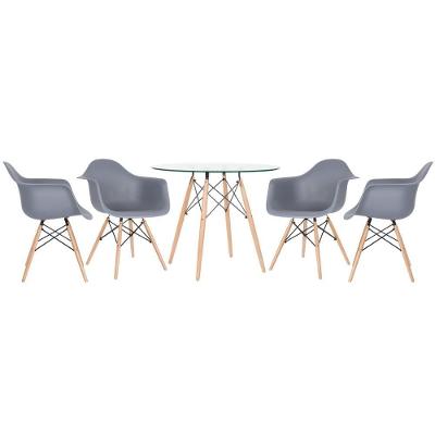 Mesa Redonda Eames Com Tampo De Vidro 90 Cm + 4 Cadeiras Eiffel Daw Cinza Escuro Cinza-escuro