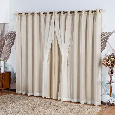 Cortina Idealle Tecido Blackout Voal Premium 3,00x2,50m Corta Luz Luxo Varão 3m - Palha