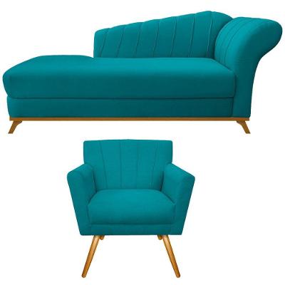 Kit Diva Recamier Vanessa 185cm Lado Esquerdo E 01 Poltrona Laura Suede Cor Azul Turquesa