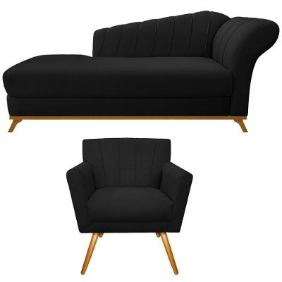 Kit Diva Recamier Vanessa 185cm Lado Esquerdo E 01 Poltrona Laura Suede Cor Preto