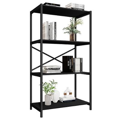Estante Livreiro Steel 90cm Estilo Industrial Com Pés Em Aço Preto/preto Preto/preto