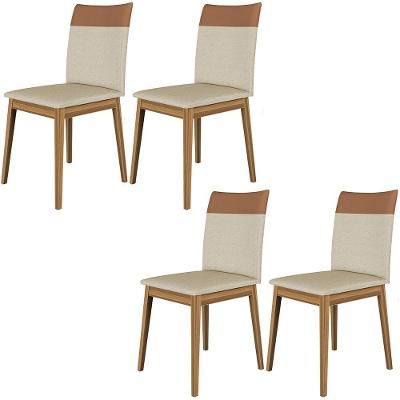 Conjunto 4 Cadeiras Cristal Linho Com Pés De Madeira Maciça Areia/caramelo Areia/caramelo