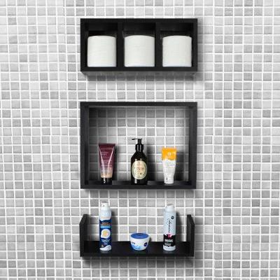Kit 3 Peças Nicho Prateleira Para Banheiro 40 X 12cm Preto