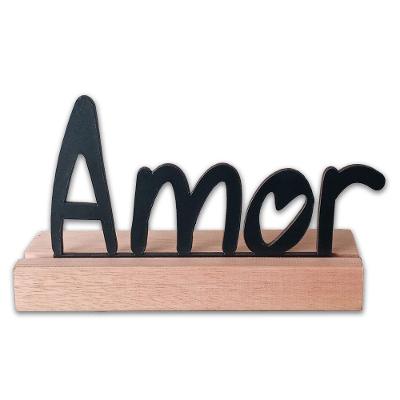 Frase Palavra De Mesa Em Mdf C/ Base De Madeira De Pino Amor