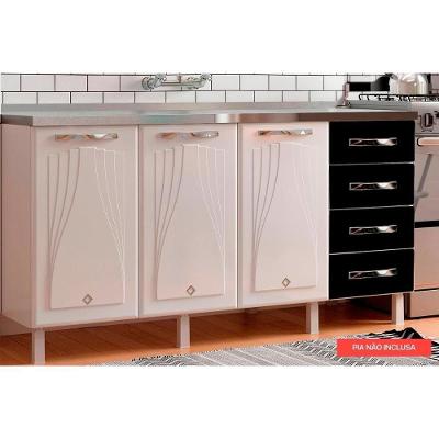Módulo Cozinha Telasul Star New Balcão 3 Portas e 4 Gavetas s/ Tampo 120cm Branco/Preto