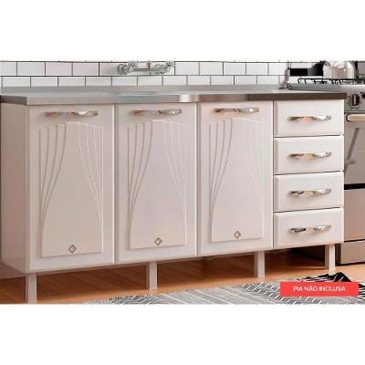 Módulo Cozinha Telasul Star New Balcão 3 Portas e 4 Gavetas s/ Tampo 120cm Branco
