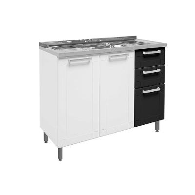 Gabinete c/Pia Balcão   Múltipla 6015 3 Portas 2 Gavetas Branco/Preto - Bertolini