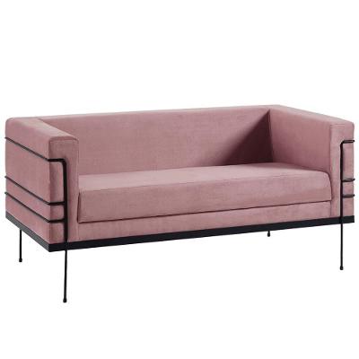 Sofa 2 Lug Base Aço Preto 135 Cm 2064x2 Veludo Rosa Dmobiliario Rosa