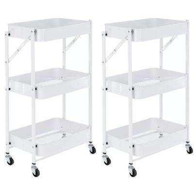 Kit 2 Carrinho Multiuso Organizador Dobrável Com 3 Prateleiras - Branco