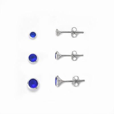 Kit Trio De Brincos Ponto De Luz Prata 925 Azul