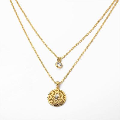 Colar Duplo Ponto De Luz e Mandala Cruz Banhado Ouro 18k