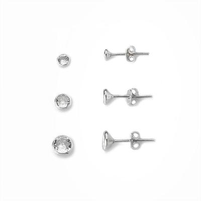 Kit Trio De Brincos Ponto De Luz Prata 925 Cristal