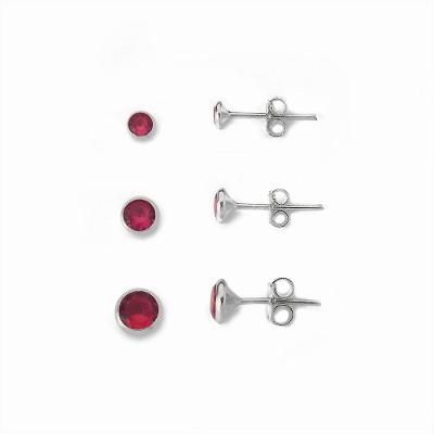 Kit Trio De Brincos Ponto De Luz Prata 925 Vermelha