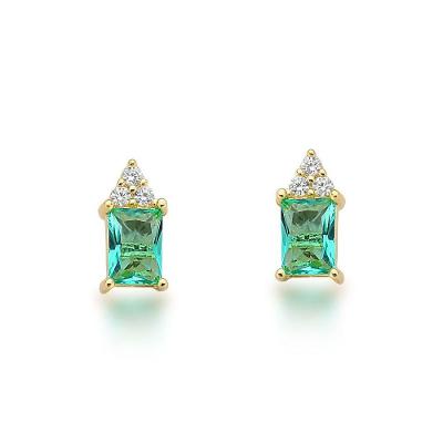 Brinco Ponto De Luz Colorido Banhado A Ouro 18k Verde Claro