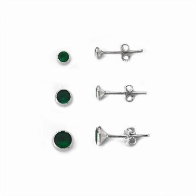 Kit Trio De Brincos Ponto De Luz Prata 925 Verde Escuro