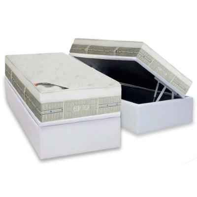 Cama Box Baú Solteiro: Colchão Molas Castor Pocket Eurotop Summer &amp; Winter + Base CTC Courano White(88x188)