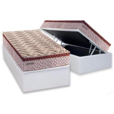 Cama Box Baú Solteiro: Colchão Molas Ensacadas Paropas MasterPocket Esplêndido Bordô + Base CRC Courano White(88x188)