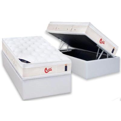 Cama Box Baú Solteiro: Colchão Molas Castor Pocket Gold Star Vitagel + Base CRC Courano White(88x188)