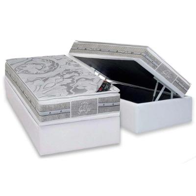 Cama Box Baú Solteiro: Colchão Molas Ensacadas Castor Pocket Super luxo Látex Plush Double Face + Base CRC Courano White(88x188)