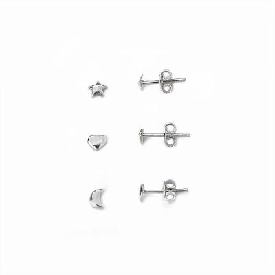 Kit Trio Brincos Estrela, Lua e Coração Prata 925