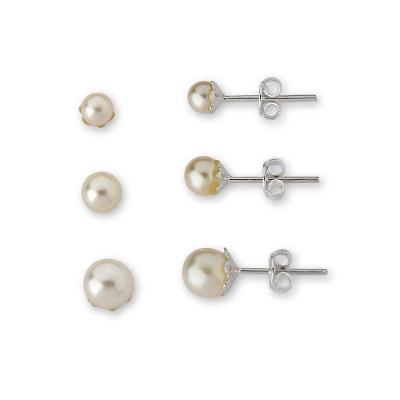 Kit Trio Brincos Perola Sintética Prata 925