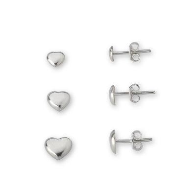 Kit Trio De Brincos Corações Prata 925