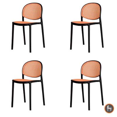 Kit 4 Cadeiras Empilhável Positano Fratini Polipropileno Cor Preta E Assento Simulando Palha Rattan