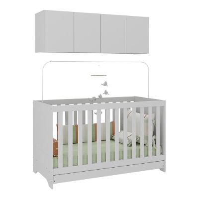 Berço 3 Em 1 Com Colchão E Armário Aéreo 4 Portas Multimóveis Mp4158 Branco Branco