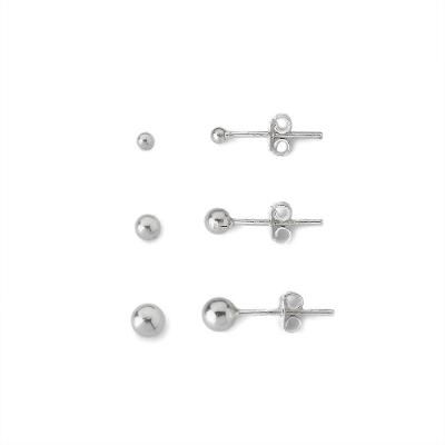Kit Trio De Brincos Bolinha Prata 925
