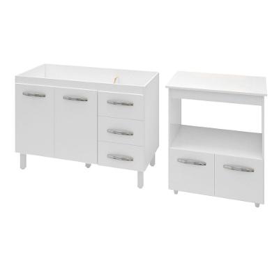 Armário Gabinete Pia De 120 Cm Bianca Com Balcão Multiuso Micro-ondas Forno Elétrico ângela Branco