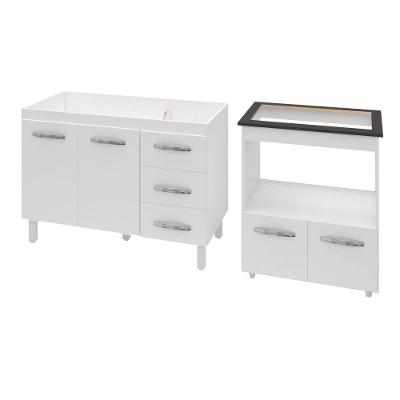 Armário Gabinete Pia De 120 Cm Bianca Com Balcão Cooktop 5 Bocas E Forno Elétrico Elisa Branco
