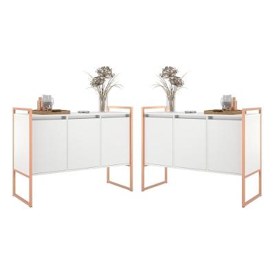 Buffet 3 Portas Rouxe Branco Cobre Conjunto 2 Unidades