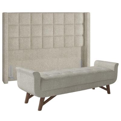 Cabeceira Cama Box Casal 140cm Pisa E Recamier Neville P02 Bouclé Cru - Mpozenato