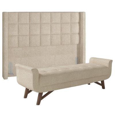 Cabeceira Cama Box Queen 160cm Pisa E Recamier Neville P02 Bouclé Bege - Mpozenato