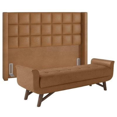 Cabeceira Cama Box King 195cm Pisa E Recamier Neville P02 Sintético Caramelo - Mpozenato
