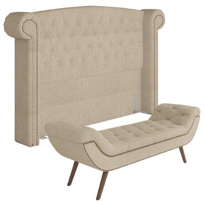 Cabeceira Cama Box Casal 140cm Provença E Recamier Veneto P02 Bouclé Bege - Mpozenato