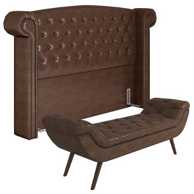 Cabeceira Cama Box Casal 140cm Provença E Recamier Veneto P02 Sintético Marrom - Mpozenato