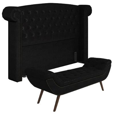 Cabeceira Cama Box Casal 140cm Provença E Recamier Veneto P02 Sintético Preto - Mpozenato