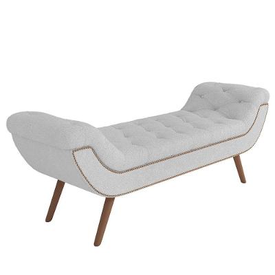 Puff Recamier Calçadeira 140cm Pés Palito Madeira Venêto P02 Bouclé Branco - Mpozenato