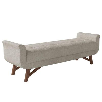 Puff Recamier Calçadeira 195cm Base Madeira Neville P02 Bouclé Cru - Mpozenato